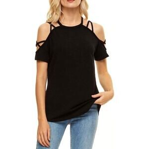 Womens Off The Shoulder Tops Sexy Shiny Shirts Short Sleeves